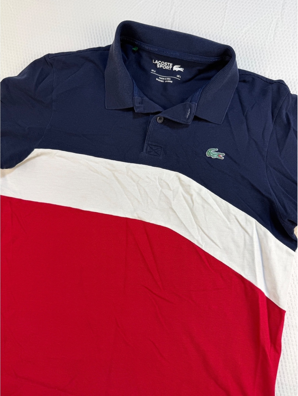 Lacoste Sport Mens L Colorblock Polo Shirt Navy White Red Cotton Crocodile Prep